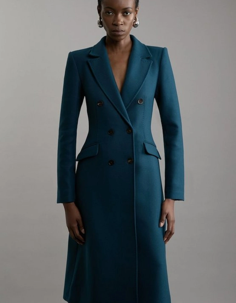 Premium Italian Manteco Wool Fitted Tailored Midi Coat