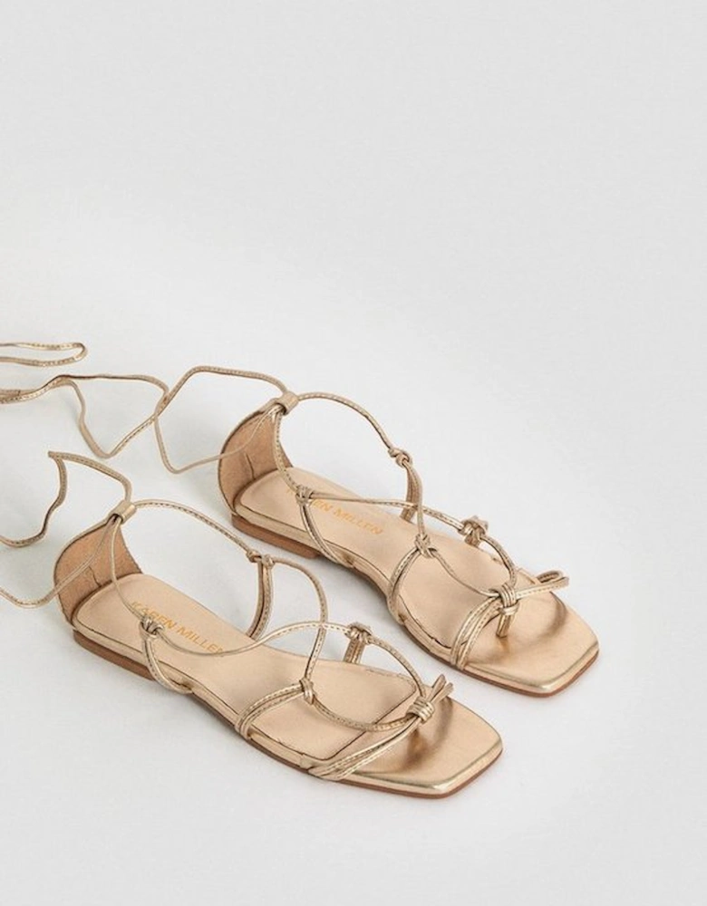 Leather Ghillie Tie Flat Sandals