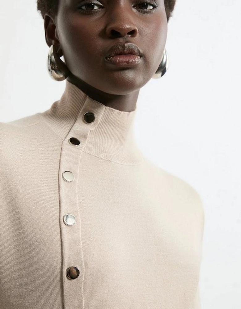 Viscose Blend Popper Detail Knit Jumper