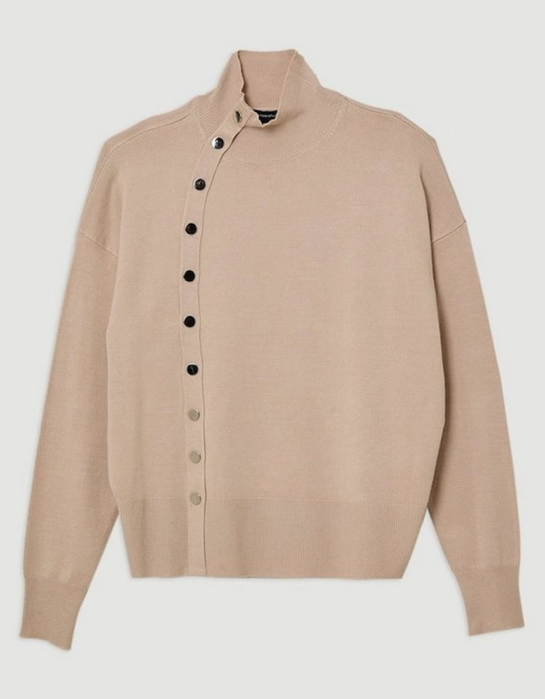 Viscose Blend Popper Detail Knit Jumper