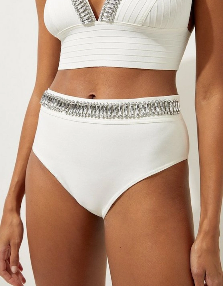 Bandage Embellished Trim High Waist Bikini Bottoms