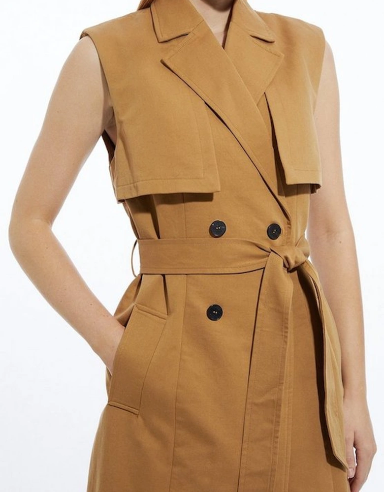 Tall Tailored Sleeveless Belted Trench Coat