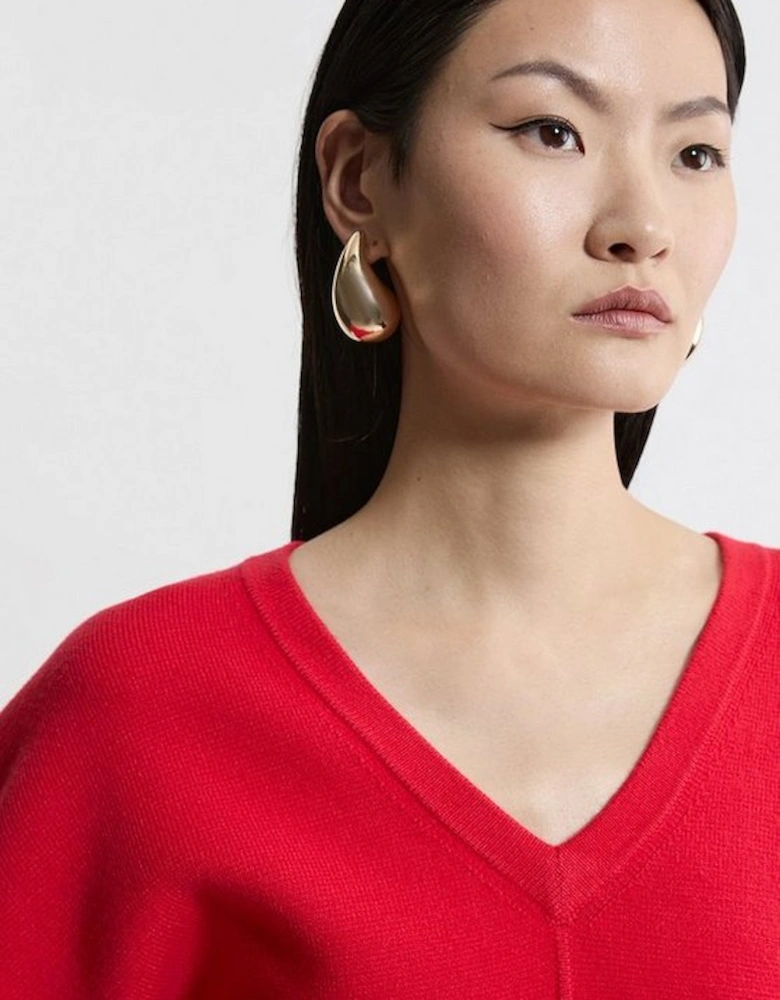 Compact Wool Look V Neck Batwing Knit Jumper