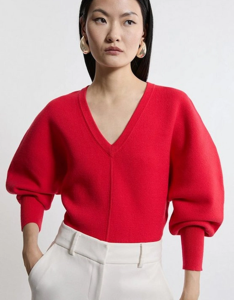 Compact Wool Look V Neck Batwing Knit Jumper