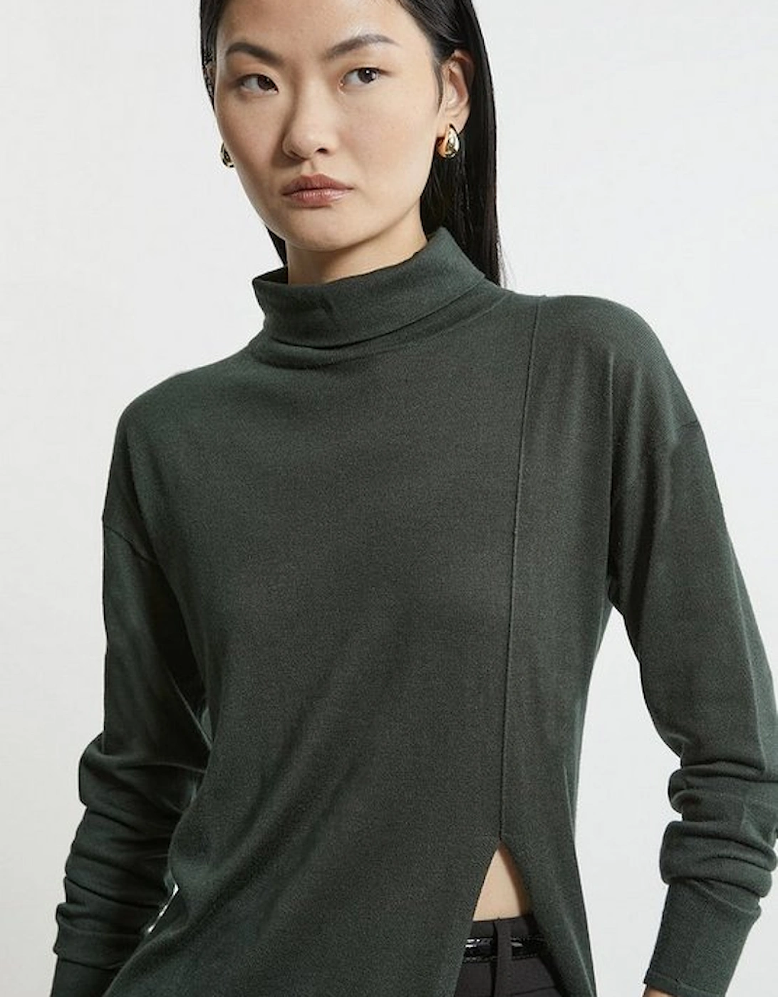 Petite Cashmere Blend Deep Slip Longline Knit Top