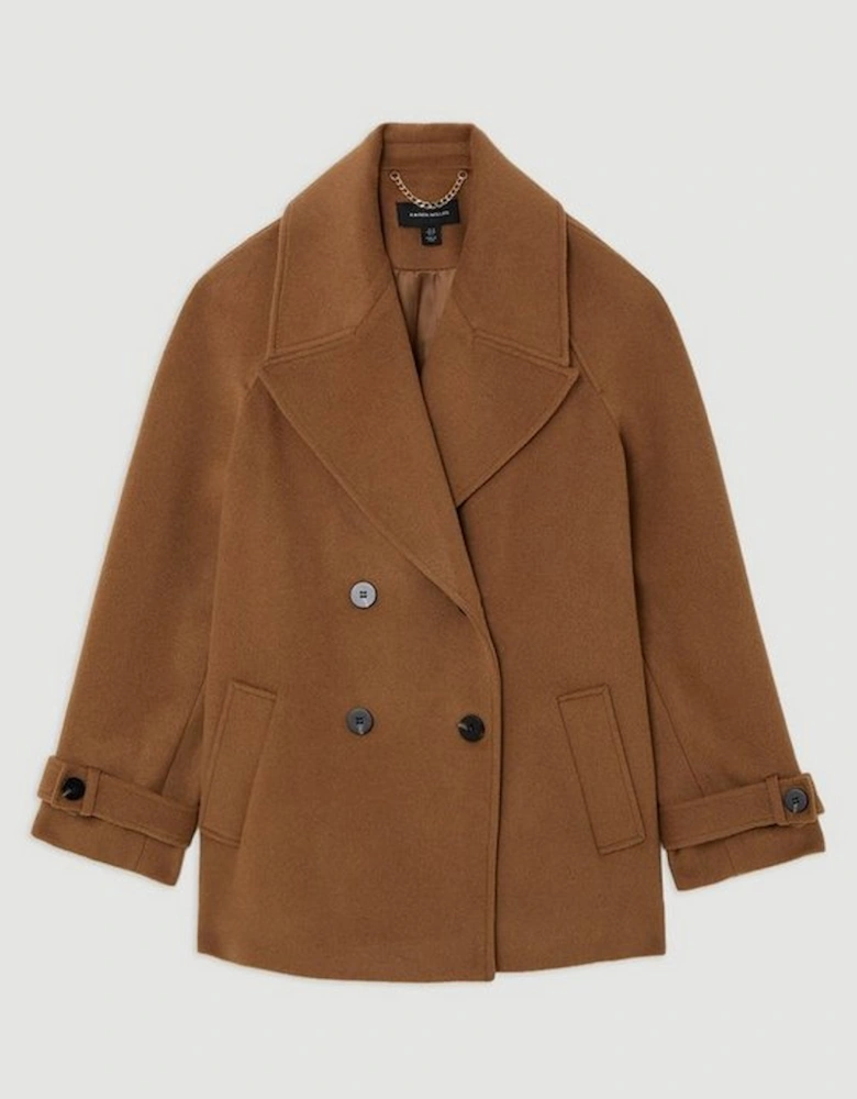 Tailored Wool Blend Double Breasted Short Pea Coat