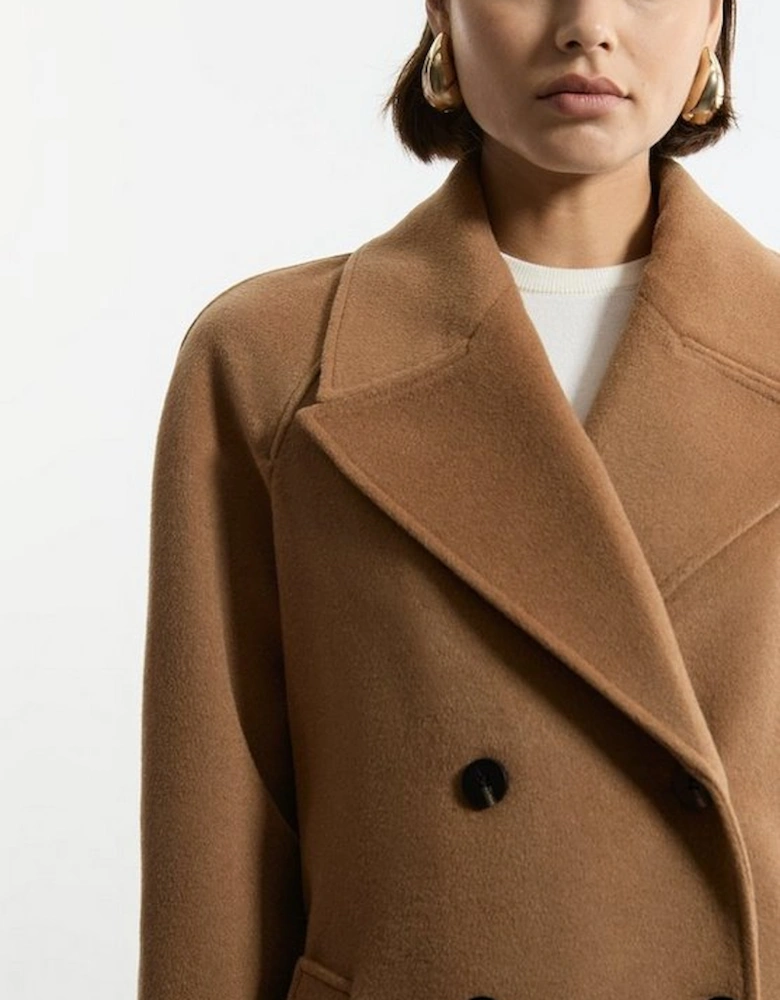 Tailored Wool Blend Double Breasted Short Pea Coat