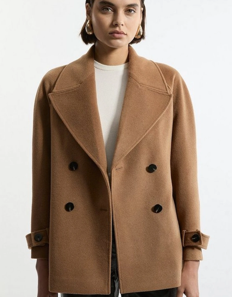 Tailored Wool Blend Double Breasted Short Pea Coat