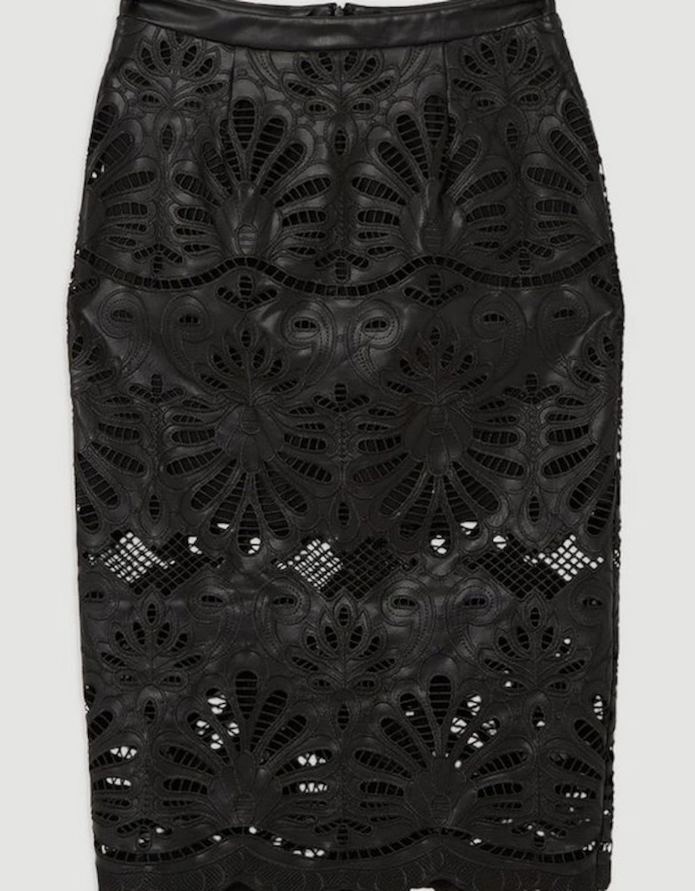 Cutwork Pu Tailored Midi Skirt