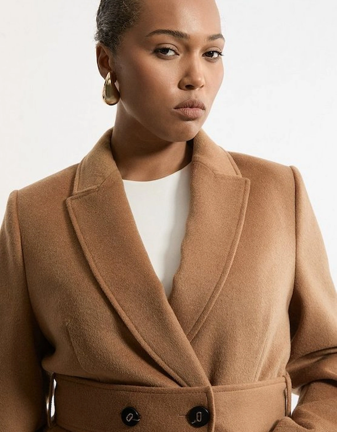 Plus Size Tailored Wool Blend Belted Midi Coat