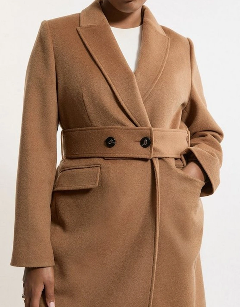 Plus Size Tailored Wool Blend Belted Midi Coat