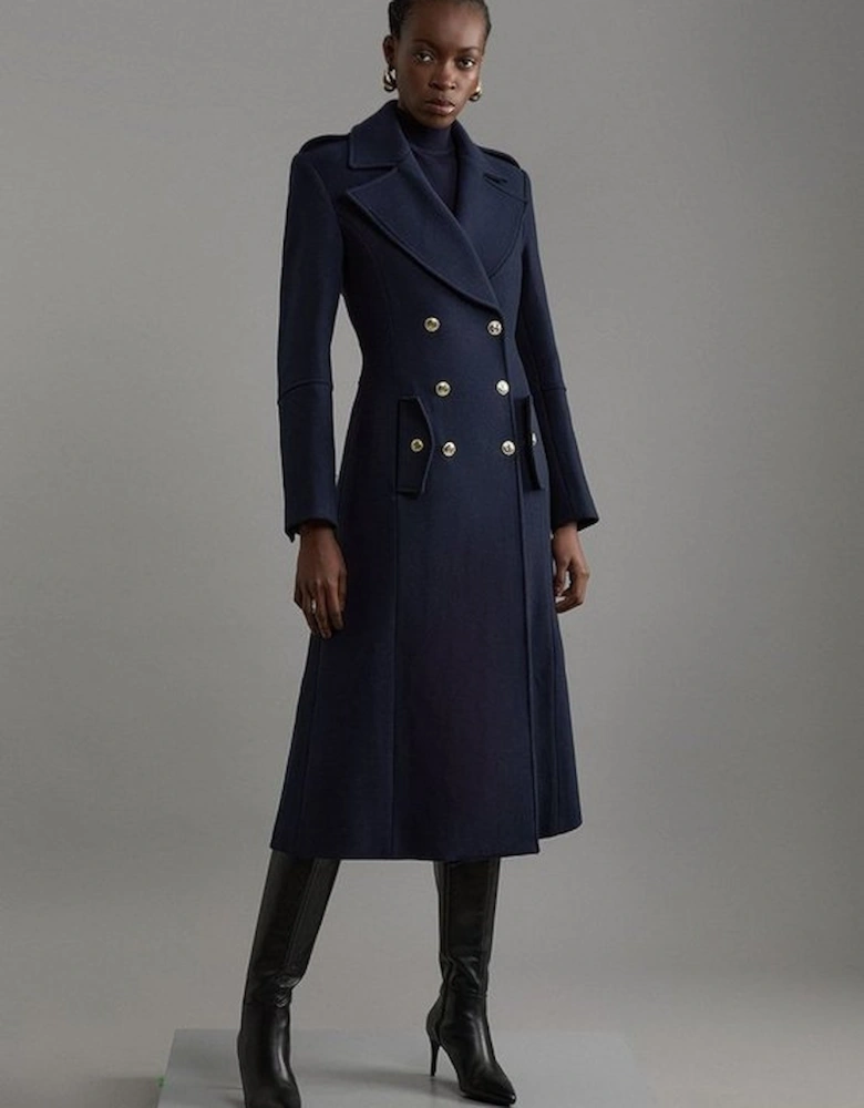 Premium Italian Manteco Wool Military Double Breasted Tailored Midi Coat