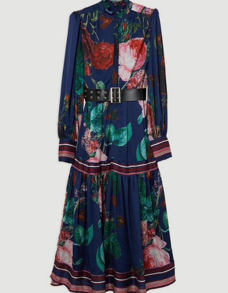 Tall Floral Print Woven Balloon Sleeve Midaxi Dress