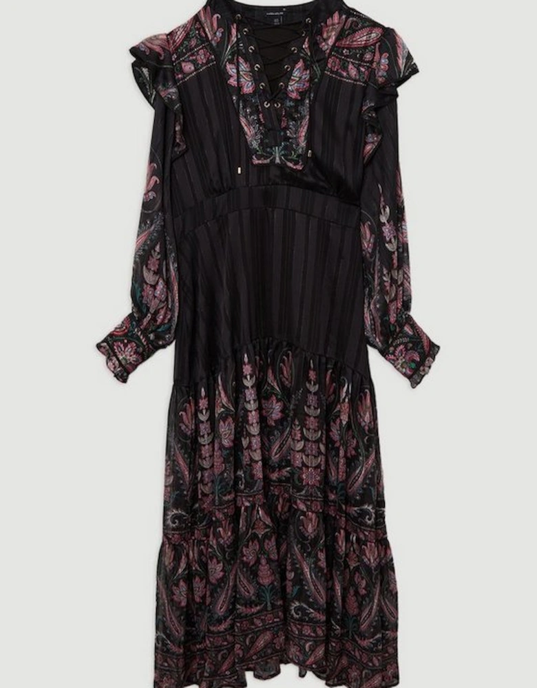 Plus Size Boho Floral Lace Front Detail Woven Midaxi Dress