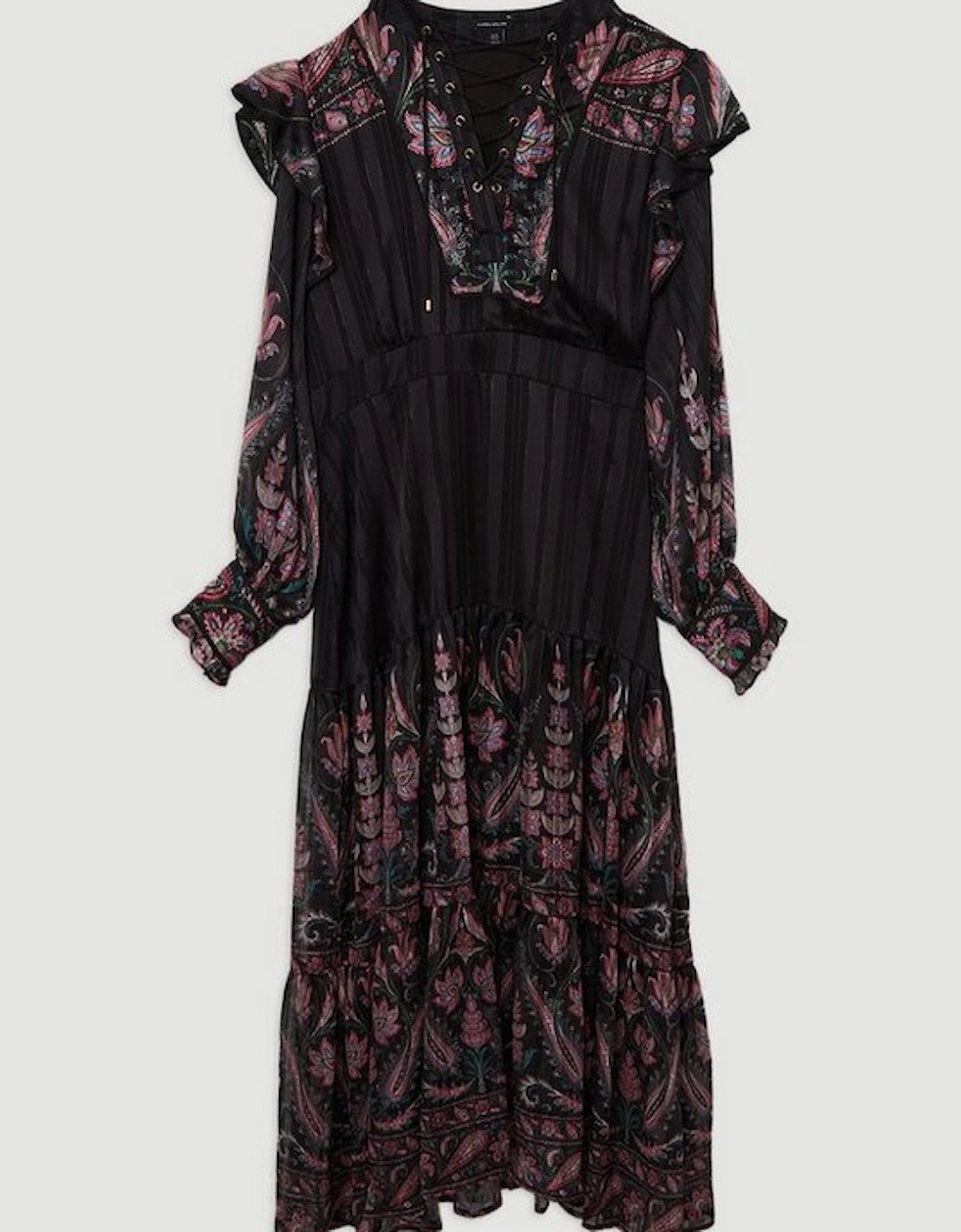 Plus Size Boho Floral Lace Front Detail Woven Midaxi Dress