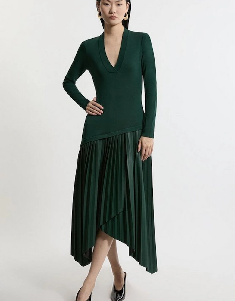 Pu Knit Belted Midi Dress