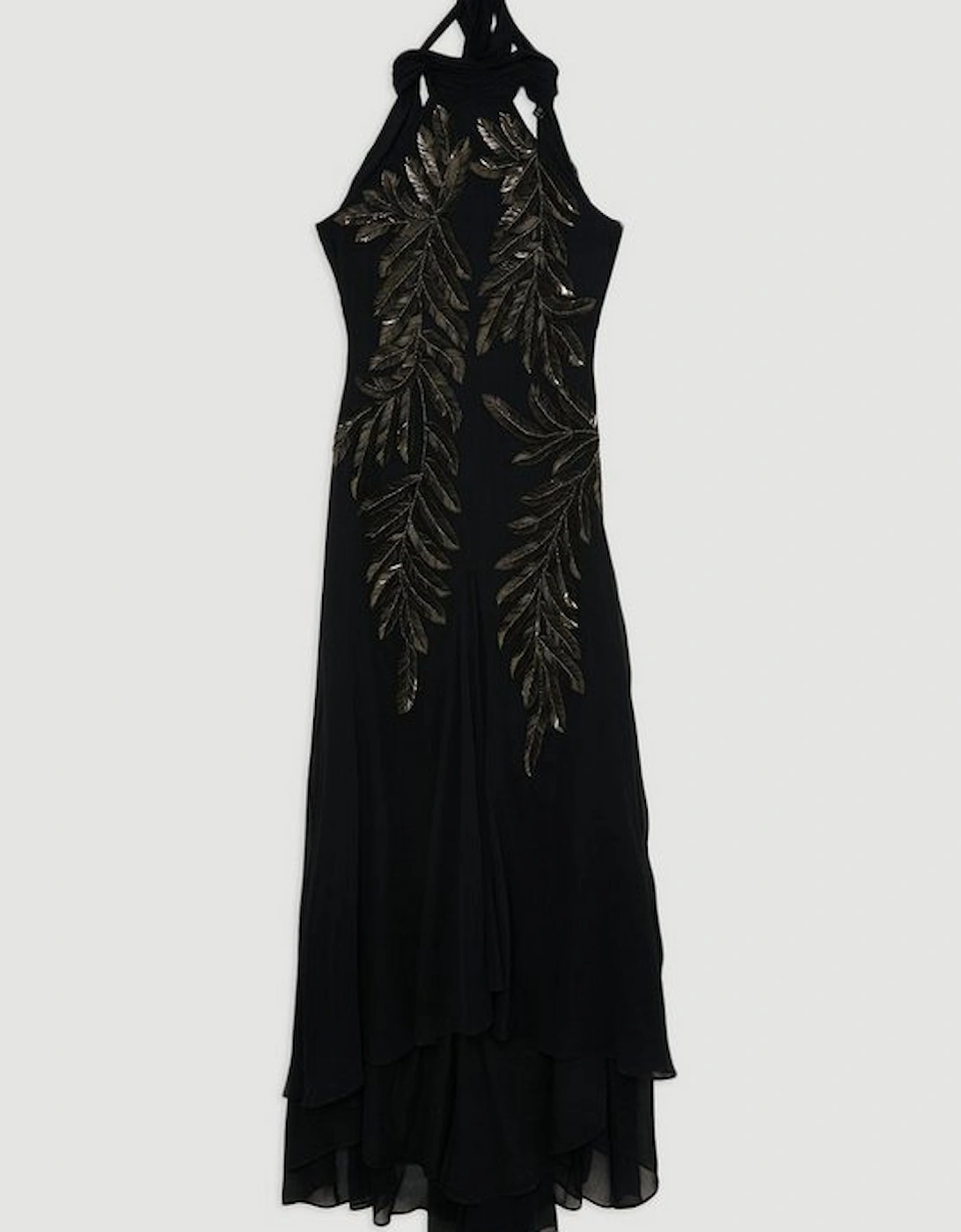 Halter Neck Feather Sequin Detail Woven Maxi Dress