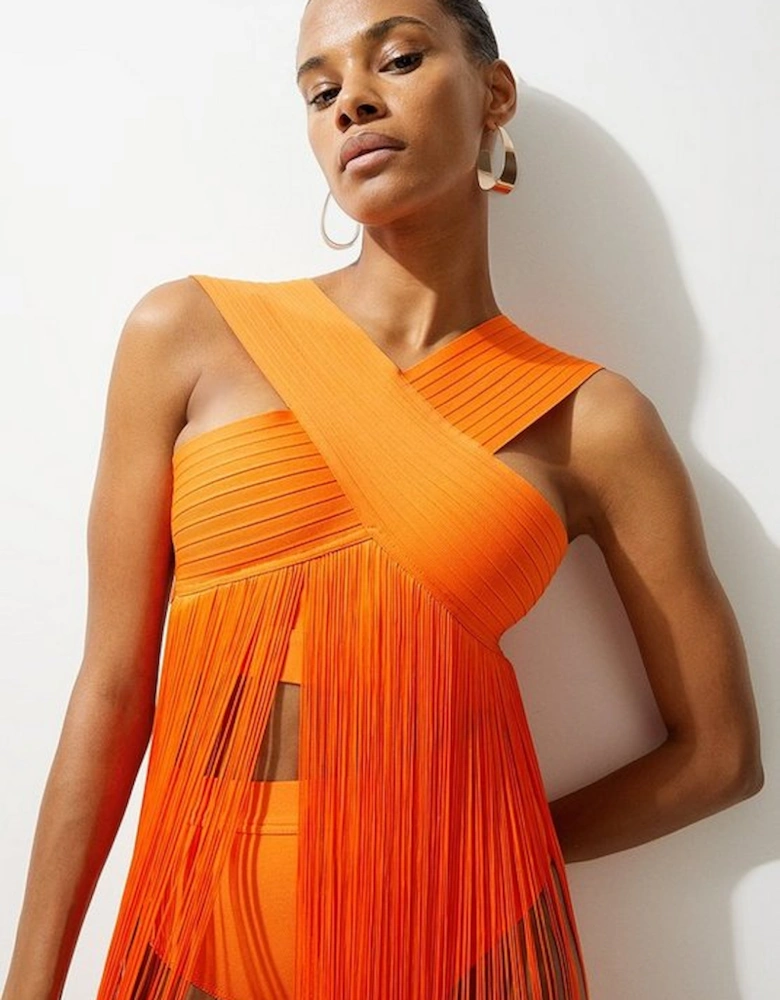 Bandage V Neck Cut Out Fringed Bikini Top
