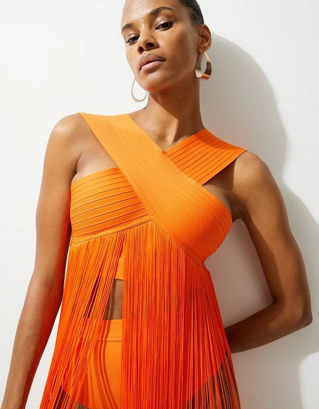 Bandage V Neck Cut Out Fringed Bikini Top