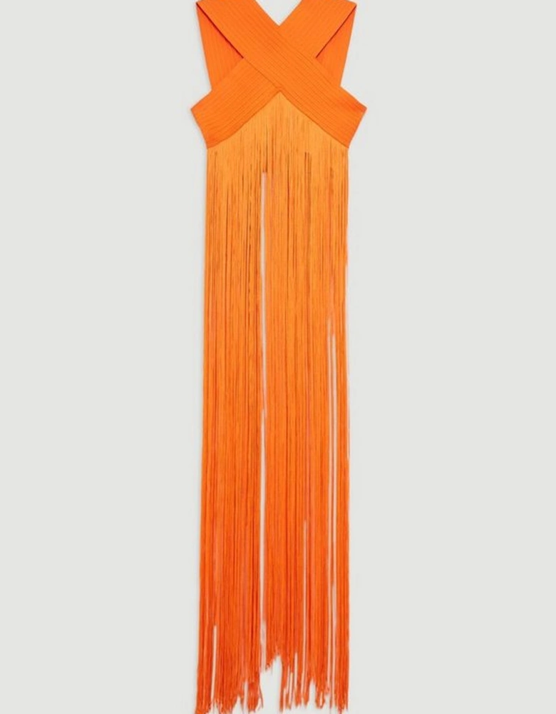 Bandage V Neck Cut Out Fringed Bikini Top