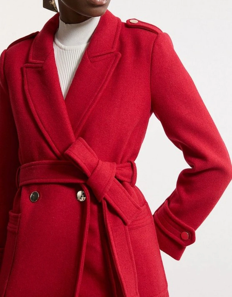 Tailored Wool Blend Belted Maxi Wrap Coat