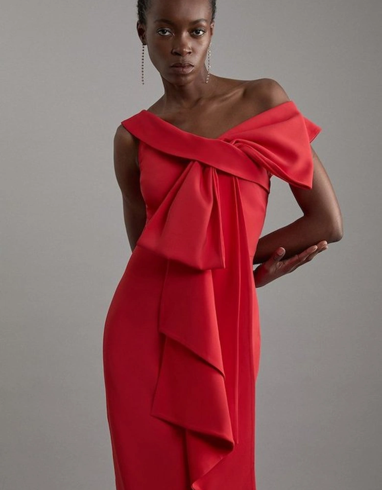 Archive Collection - Tall Bow Detail Asymmetric Off The Shoulder Midaxi Dress