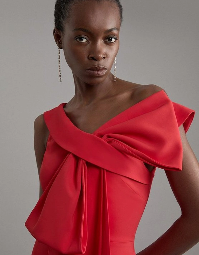 Archive Collection - Tall Bow Detail Asymmetric Off The Shoulder Midaxi Dress