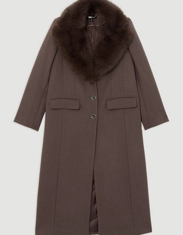 Wool Blend Fur Trim Collar Tailored Midi Coat