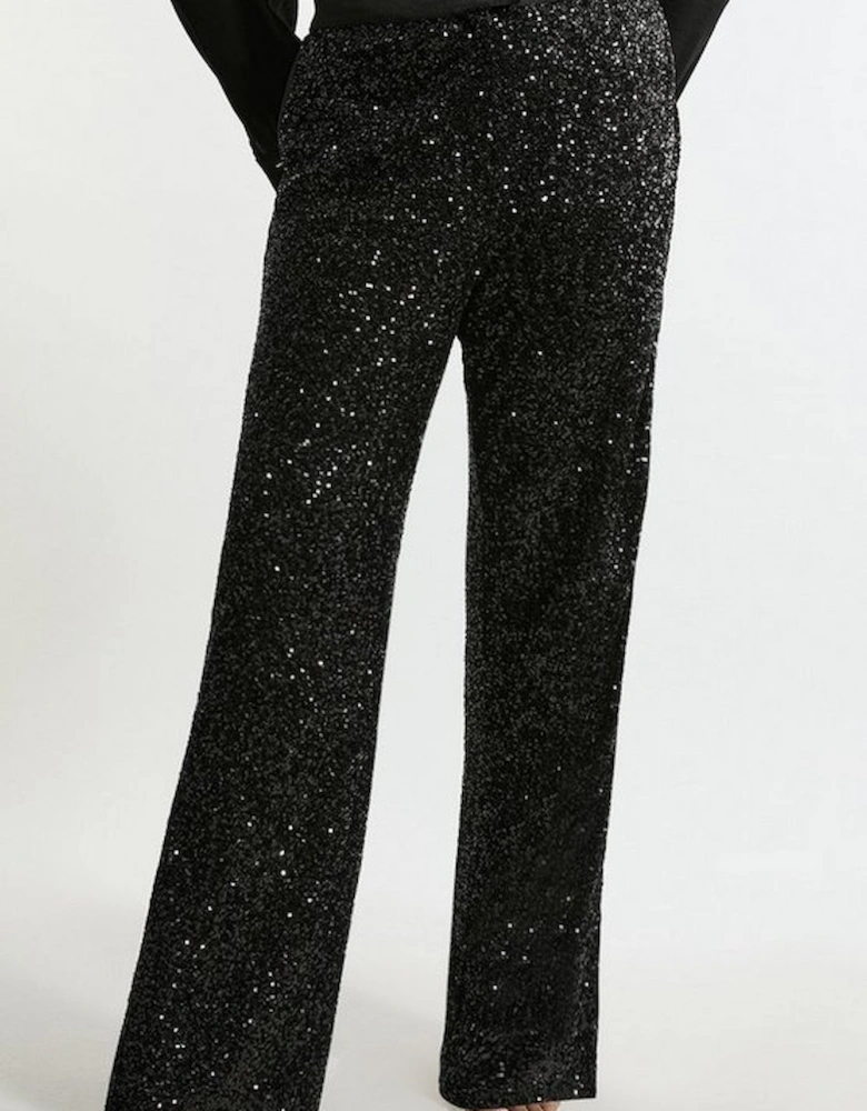 Plus Size Sequin High Waisted Wide Leg Trousers