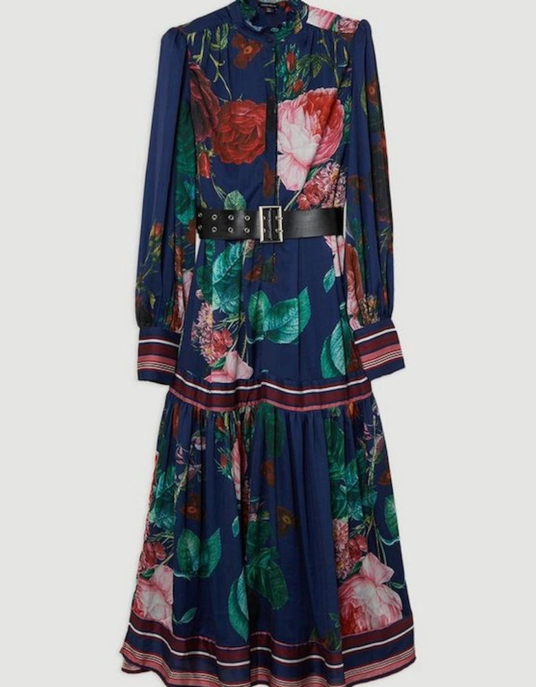 Floral Print Woven Balloon Sleeve Maxi Dress