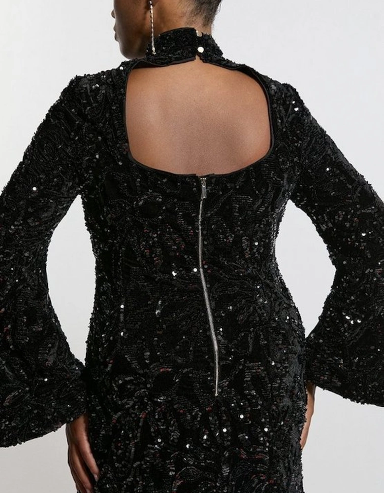 Plus Size Velvet Sequin Flare Woven Mini Dress