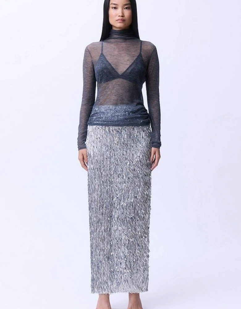 Wool Sheer Knit Roll Neck