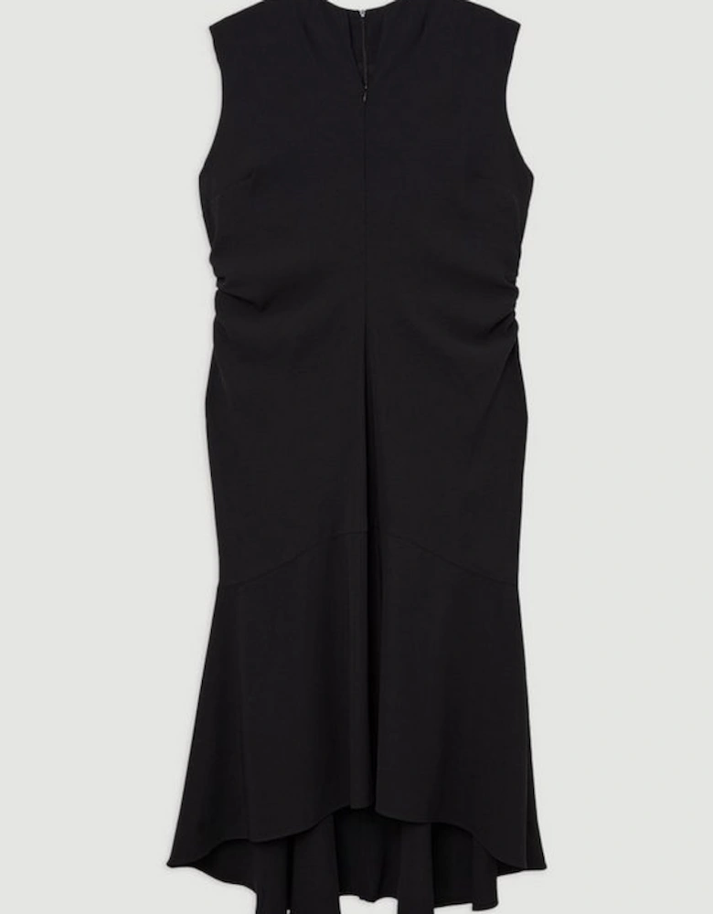 Plus Size Soft Tailored Ruched Waist Sleeveless Midi Dress