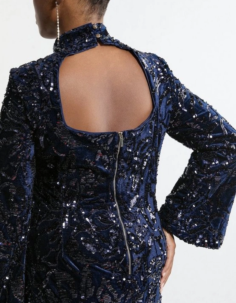 Plus Size Velvet Sequin Flare Woven Mini Dress