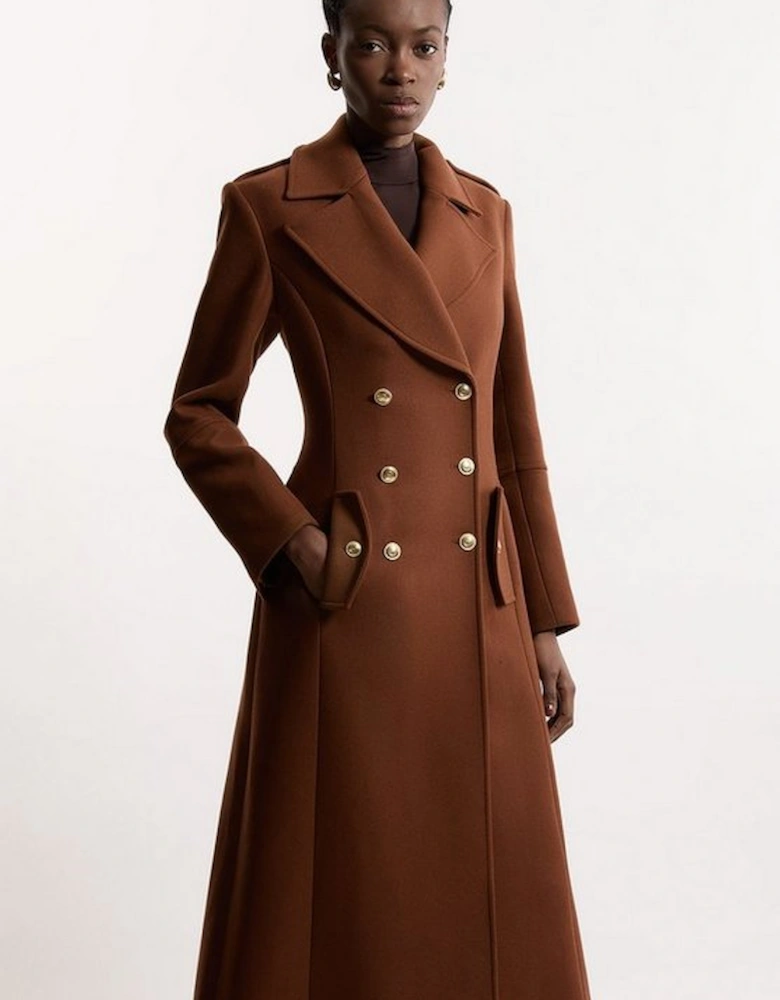 Premium Italian Manteco Wool Military Double Breasted Tailored Midi Coat