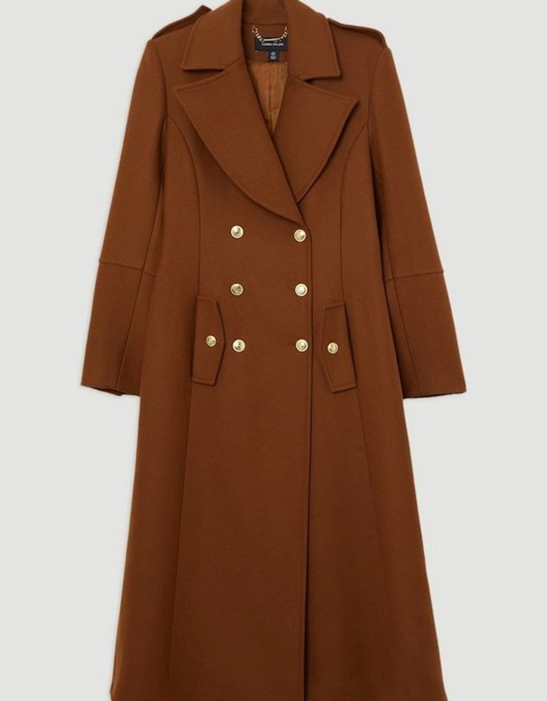 Premium Italian Manteco Wool Military Double Breasted Tailored Midi Coat