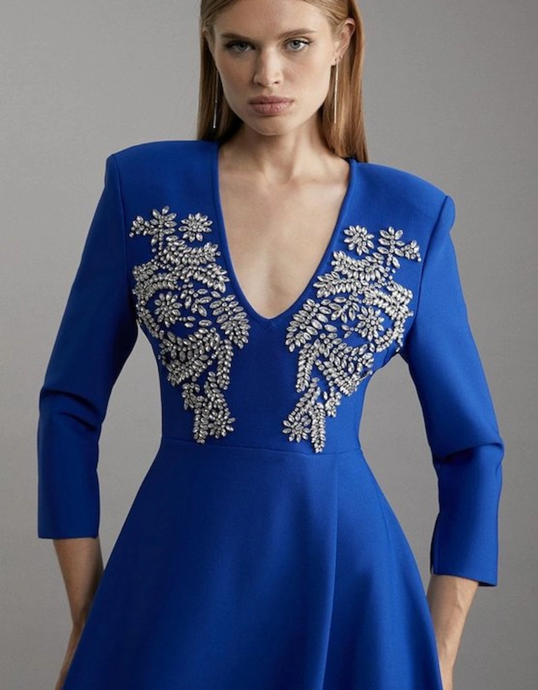 Bandage Form Fitting Asymmetric Embellished Knit Dress