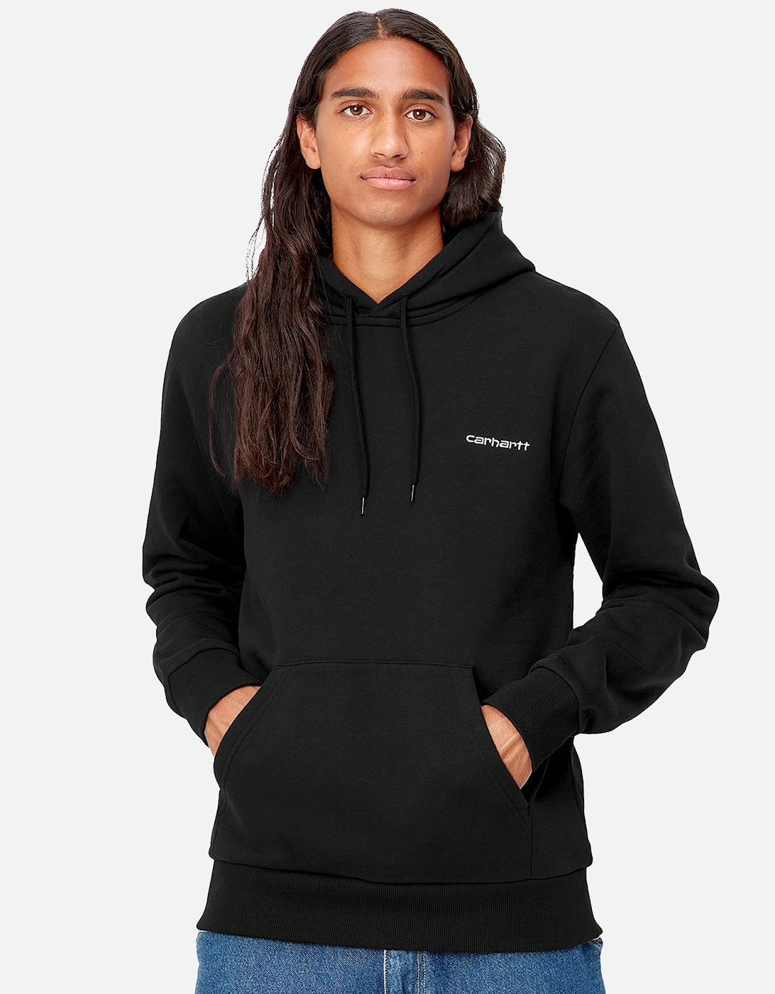 Hooded Script Embroidery Sweat Black/White