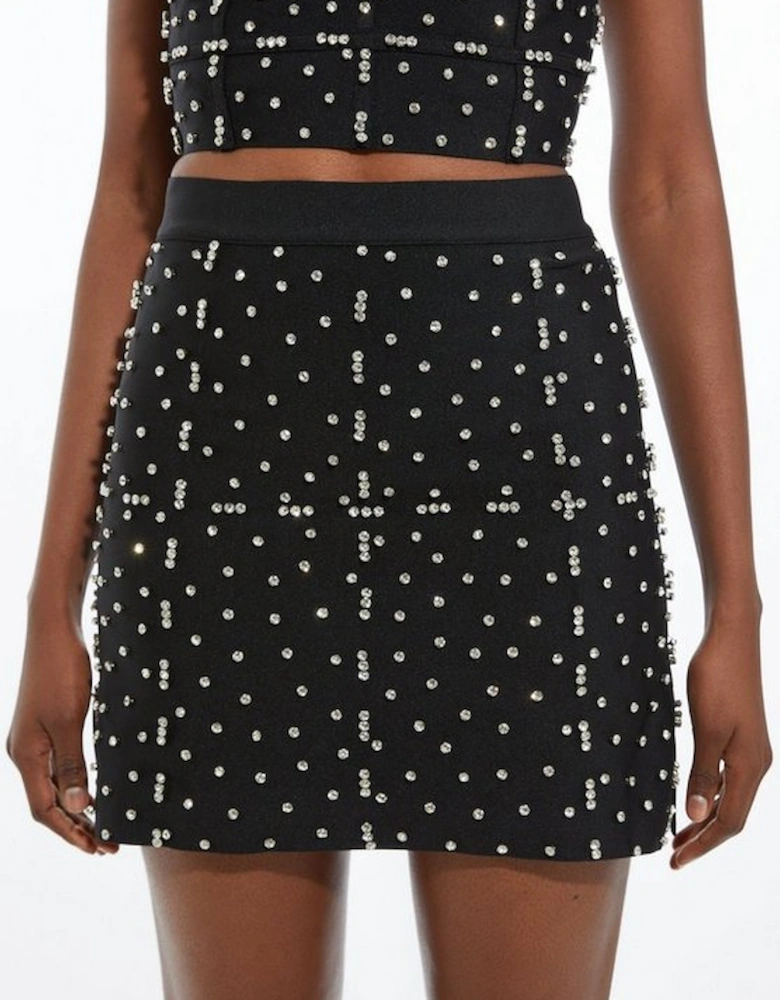 Figure Form Bandage Embellished Knit Mini Skirt