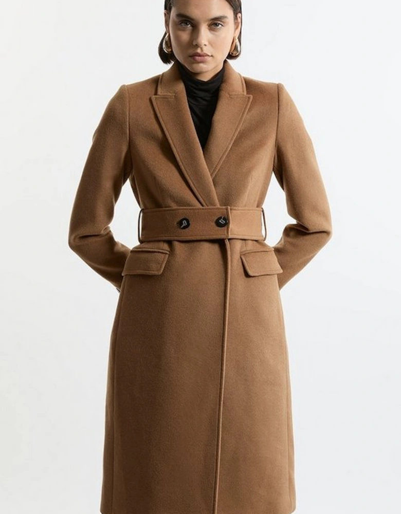 Tailored Wool Blend Belted Midi Coat