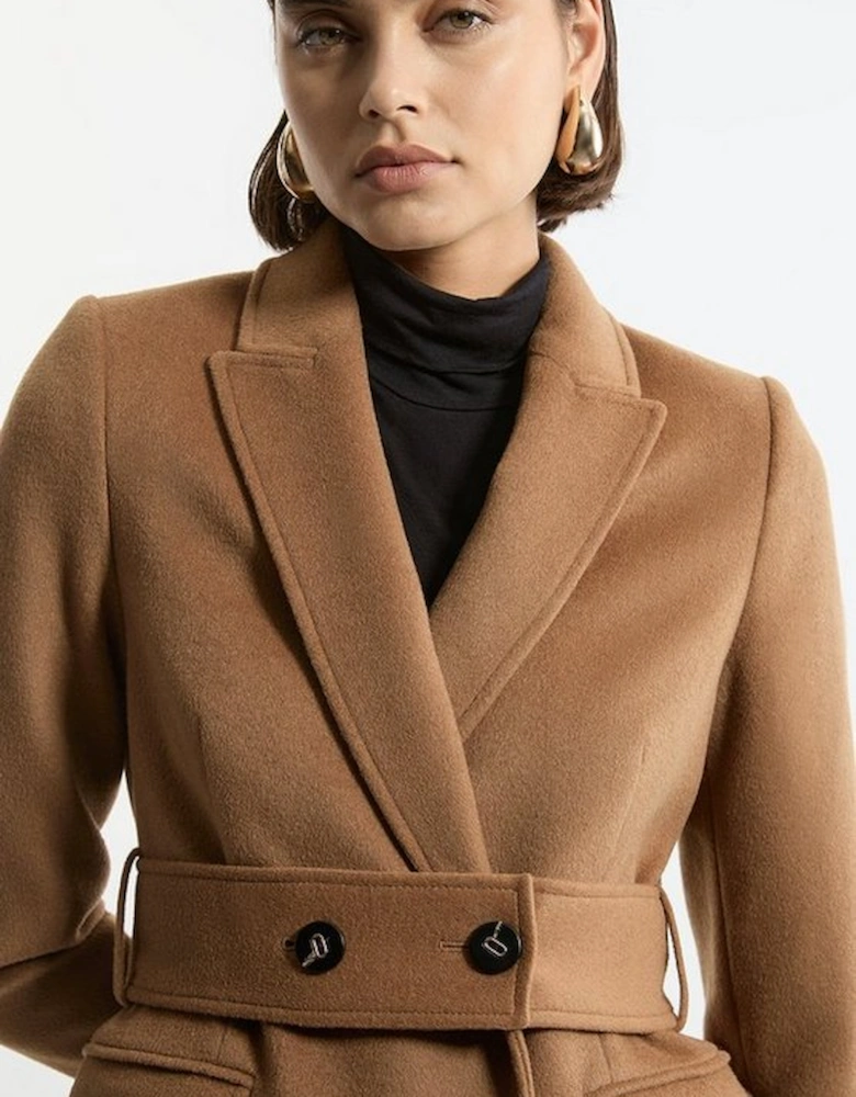 Tailored Wool Blend Belted Midi Coat