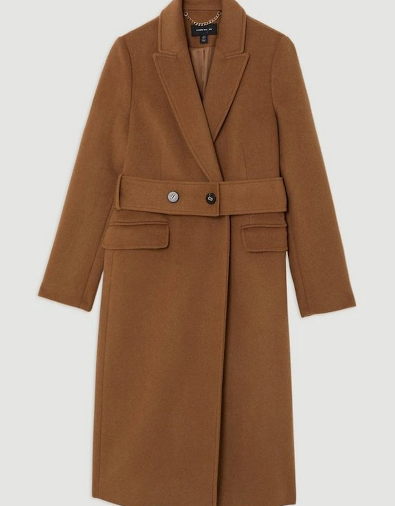 Tailored Wool Blend Belted Midi Coat