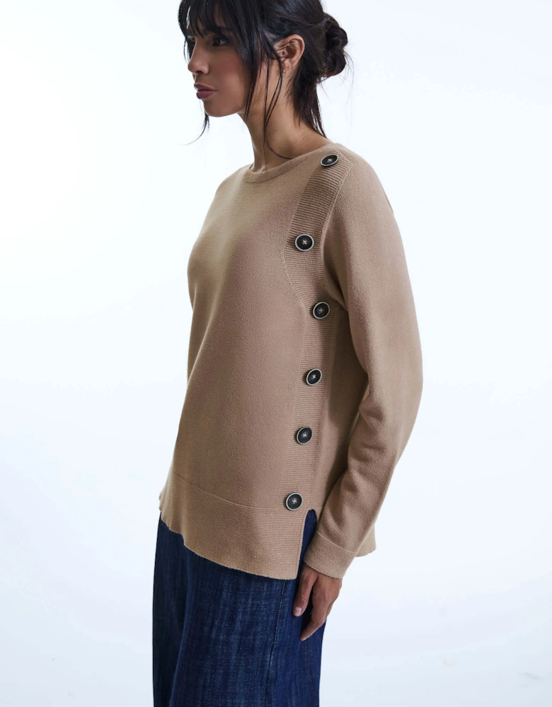 Side Button Taupe Jumper