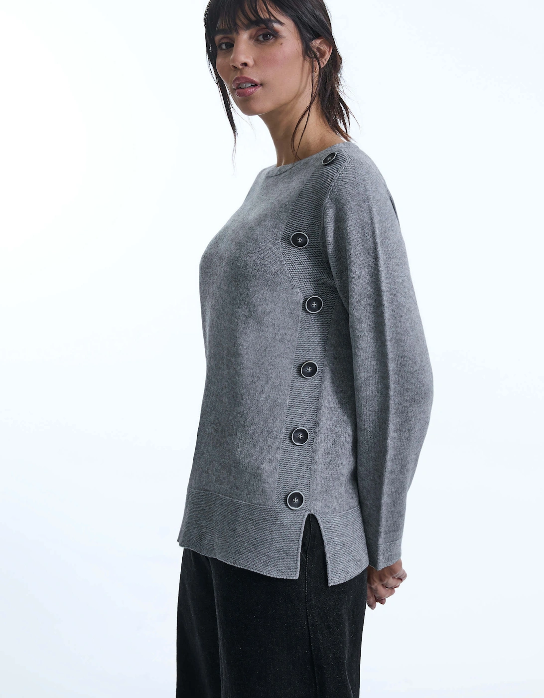 Side Button Grey Jumper