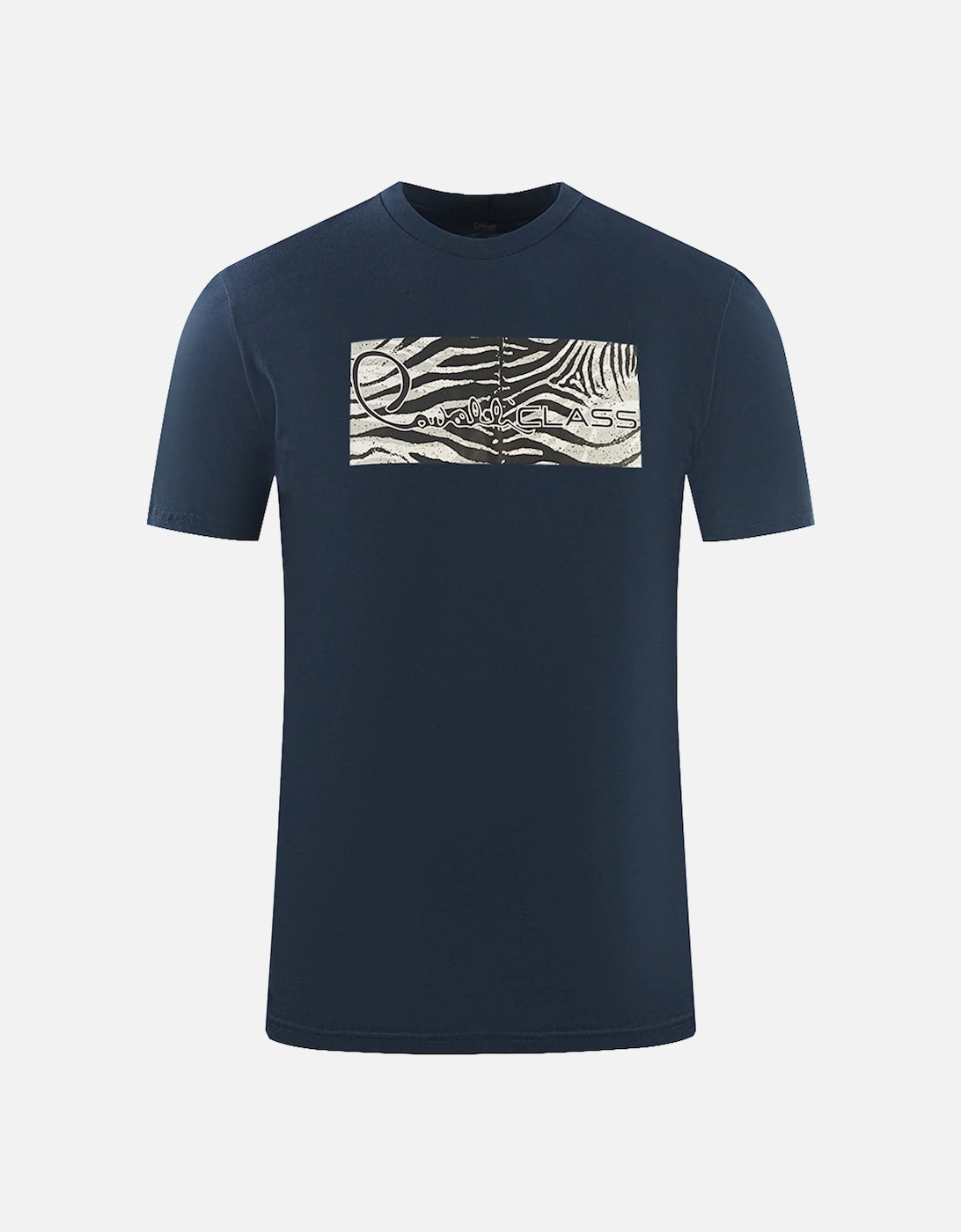 Cavalli Class Zebra Print Box Logo Navy Blue T-Shirt, 2 of 1