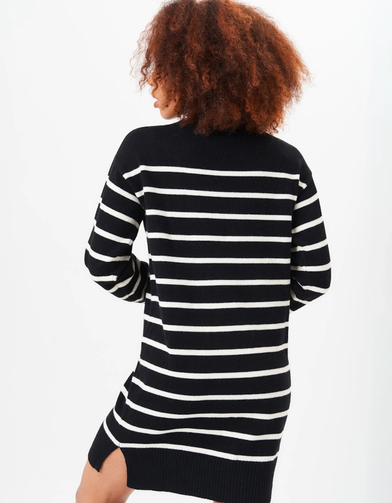 Black High Neck Stripe Oversized Tunic Dress