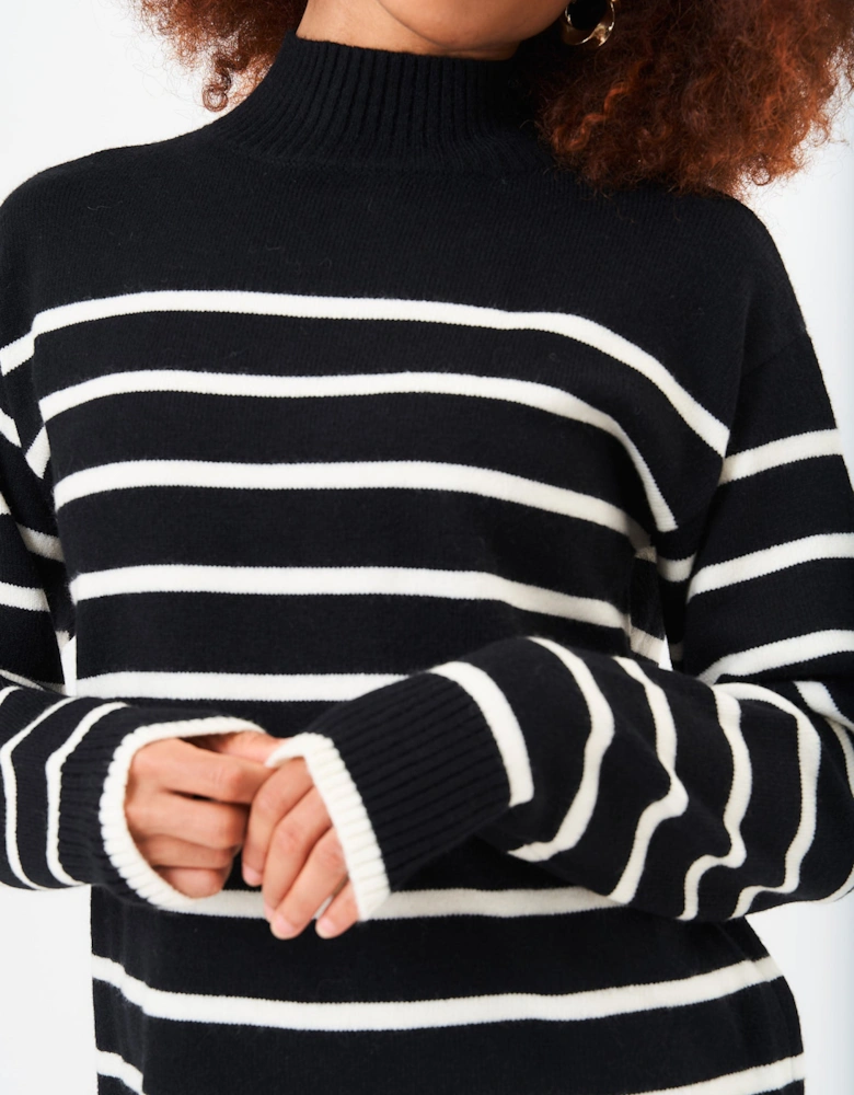 Black High Neck Stripe Oversized Tunic Dress