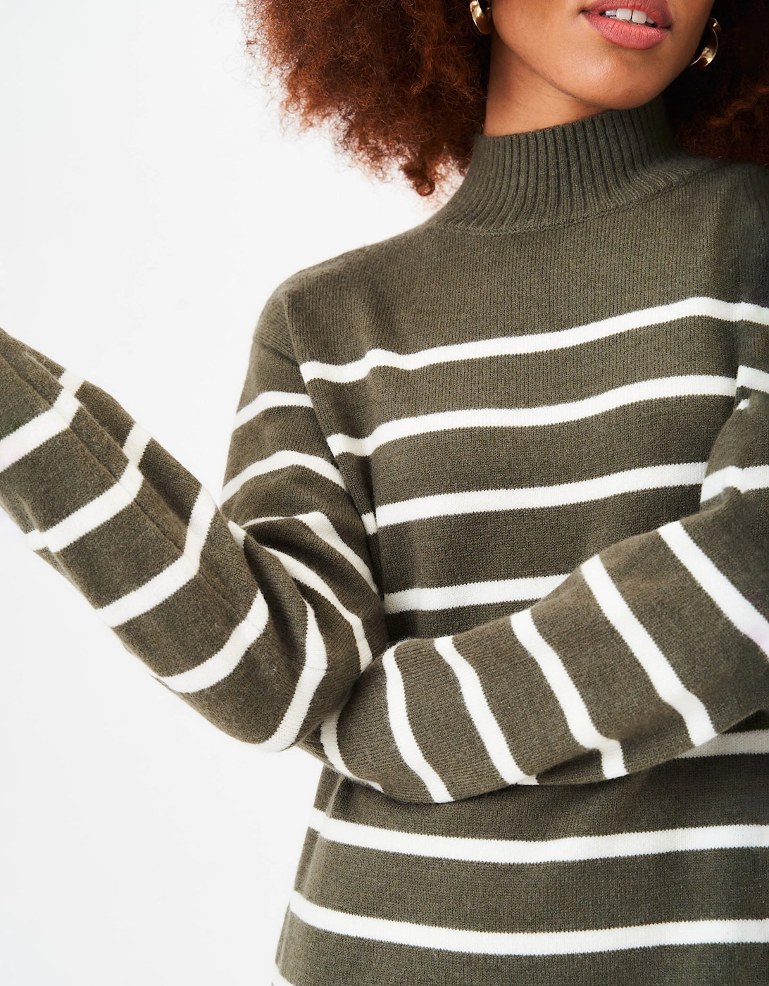 Khaki High Neck Stripe Oversized Tunic Dress