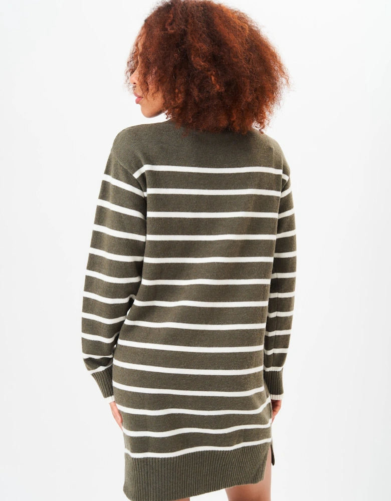 Khaki High Neck Stripe Oversized Tunic Dress
