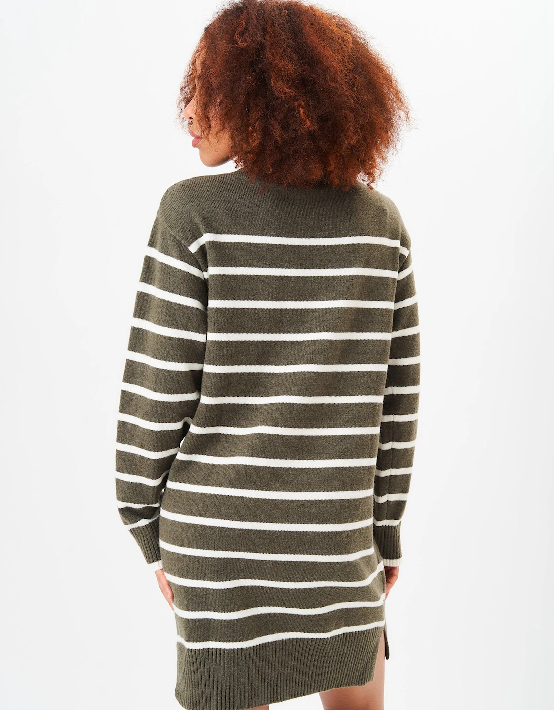 Khaki High Neck Stripe Oversized Tunic Dress
